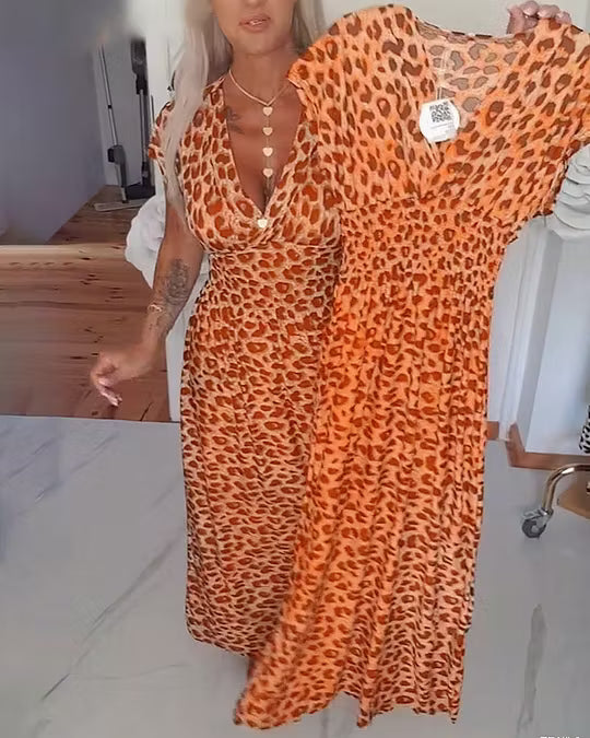 Liona | Robe Élégante à Imprimé Léopard et Décolleté en V