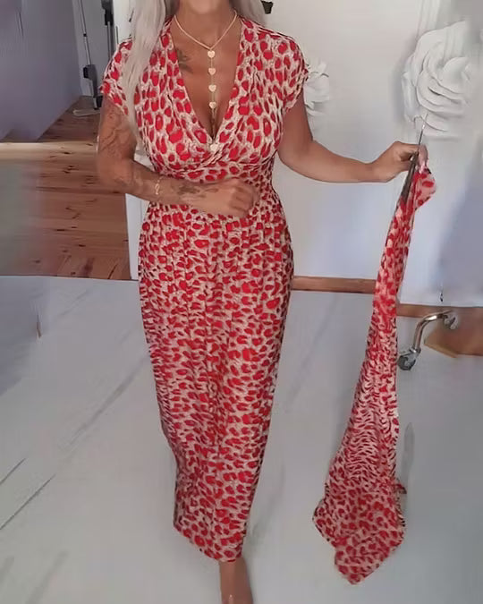 Liona | Robe Élégante à Imprimé Léopard et Décolleté en V