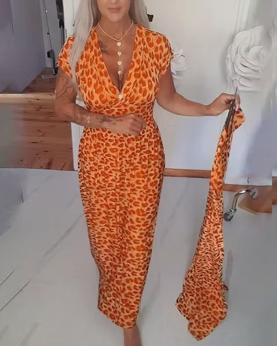 Liona | Robe Élégante à Imprimé Léopard et Décolleté en V